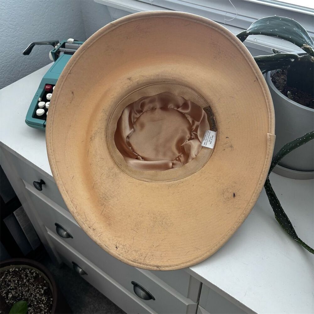 Midnight Velvet Vintage Beige Hat Beaded Bow & Feathers One Size - Picture 4 of 8